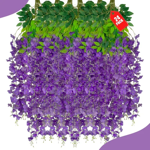 Miniatura 9 de Paquete de 12 flores colgantes de glicina rosa, flores colgantes falsas de 3.44 pies, guirnalda de glicina artificial para decoración de boda, telón