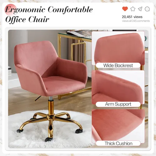 Miniatura 5 de Silla de escritorio de pelo sintético giratoria 360°, silla de oficina moderna ajustable en altura para adolescentes, mujeres y niñas, con base