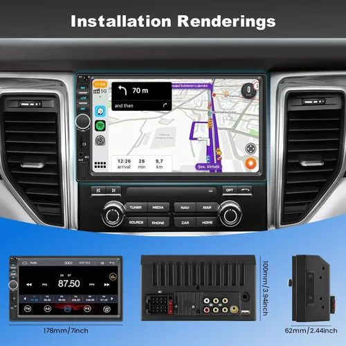 Miniatura 9 de Estéreo de auto doble DIN con Apple CarPlay y Android Auto, radio de coche con pantalla táctil HD de 7 pulgadas, receptores de audio Bluetooth
