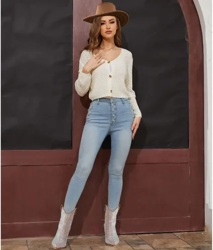 Miniatura 5 de FIFSY Botas vaqueras con diamantes de imitación para mujer, tacón grueso con purpurina
