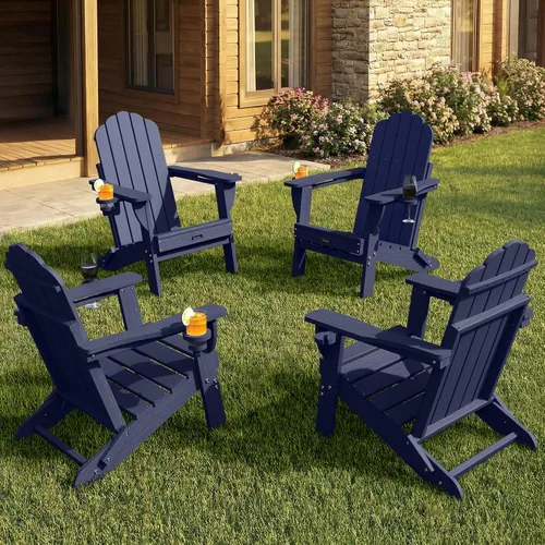 Miniatura 26 de Silla Adirondack plegable, silla Adirondack de HDPE con 2 soportes para tazas, sillas para fogatas al aire libre de fácil montaje para patio