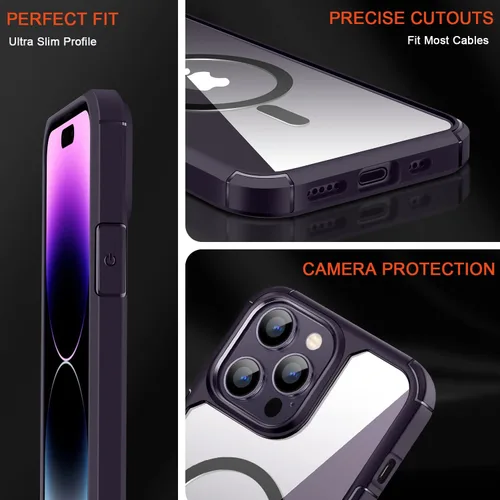 Miniatura 6 de TENDLIN Funda magnética compatible con iPhone 14 Pro [compatible con MagSafe] funda protectora suave transparente de parte trasera dura (morado)