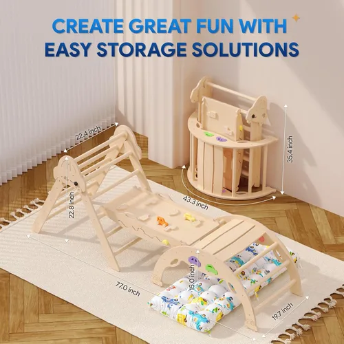 Miniatura 6 de Conjunto de Triángulo Pikler con Cojín 9 en 1 Plegable Juguetes de Escalada Montessori para Niños Pequeños 1-3 Parque Infantil de Madera