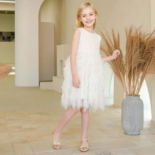 Miniatura 3 de Sandalias de tacón bajo para niñas, zapatos de vestir para bodas, fiestas, verano, puntera abierta, correa de tobillo para niños pequeños y grandes