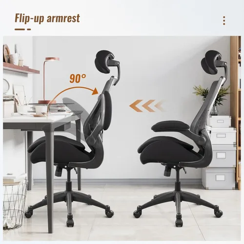 Miniatura 8 de Silla de oficina alta ergonómica de 400 libras para escritorio de pie ajustable con brazos abatibles, reposacabezas (con reposapiés, negro)