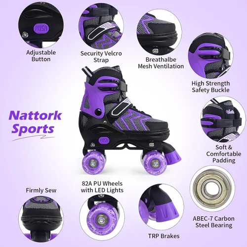 Miniatura 2 de Nattork Patines de ruedas para niños y niñas, patines ajustables de 4 tamaños con ruedas iluminadas para adolescentes, principiantes, deportes al