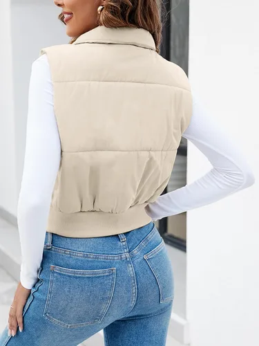 Miniatura 5 de Imily Bela Chaleco acolchado ligero para mujer, cuello alto, sin mangas, con cremallera
