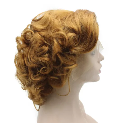 Miniatura 3 de Mxangel - Peluca de cabello sintético con encaje frontal natural, corto, rizado, rubio dorado