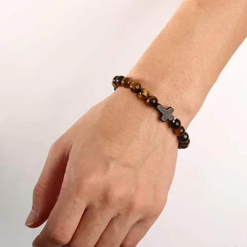 Miniatura 7 de sailimue 8 pulseras de cuentas cruzadas para mujeres y hombres, 0.315in, ojo de tigre, piedra de lava, piedra de roca de lava, elástica, juego