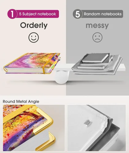 Miniatura 4 de Cuadernos en espiral de 8.5 x 11 pulgadas para trabajar con pestañas divisorias extraíbles, 300 páginas, cuaderno de 5 materias con rayas