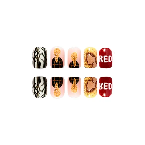 Miniatura 4 de Uñas cortas a presión con diseños, uñas postizas cuadradas con patrón de cantante, uñas acrílicas brillantes, uñas postizas con diseños, las mejores