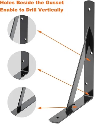 Miniatura 4 de LuckIn Paquete de 12 soportes de estante resistentes, soportes de estante de pared de 10 pulgadas para estantes flotantes de 10 y 12 pulgadas