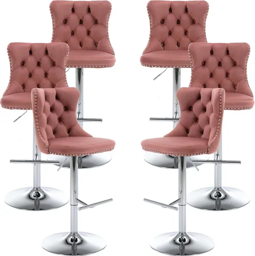 Miniatura 29 de Juego de 2 taburetes de bar giratorios de altura de mostrador, taburetes de bar de isla de cocina color crema, sillas de terciopelo ajustables