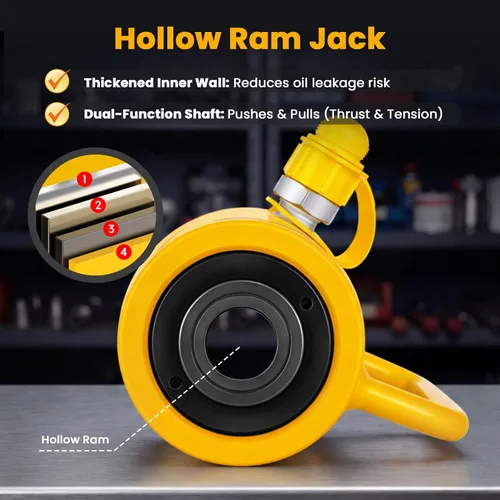 Miniatura 4 de NEWTRY Gato hidráulico hueco de 20 toneladas con cilindro de 2’’ de carrera Porta Power Ram de elevación industrial con retracción automática