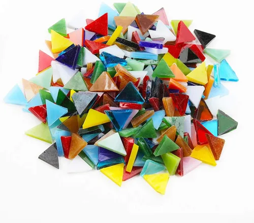 Miniatura 4 de Azulejos de mosaico de 7.05 oz – Surtido de mosaico triangular – Azulejos de mosaico de colores mixtos de 0.6 x 0.6 pulgadas, vidrieras – Marrón