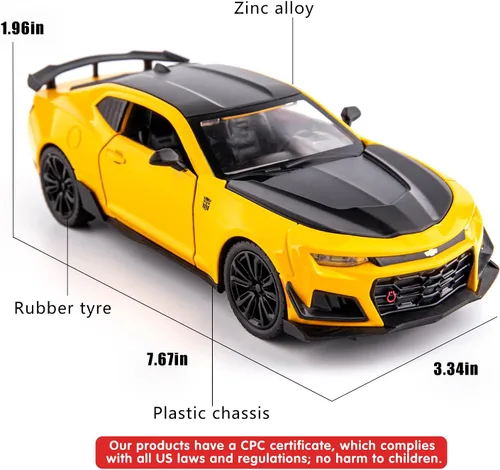 Miniatura 5 de BDTCTK 1/24 Camaro Bumblebee Modelo de Coche de Juguete, Aleación de Zinc Fundido a Presión, Coche de Juguete con Sonido y Luz para Niños, Niños