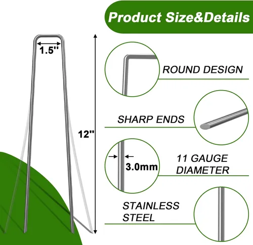 AAGUT Estacas de jardín de 12 pulgadas, 25 pines galvanizados en forma de U de calibre 11, estacas de metal para jardinería, alambre de pollo, tubos