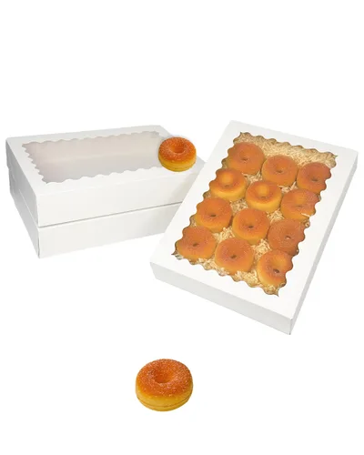Miniatura 2 de qiqee Caja de galletas blanca desplegable automática con ventana de 14 x 10 x 2.5 pulgadas, 24 piezas, caja de panadería pastelería macaron