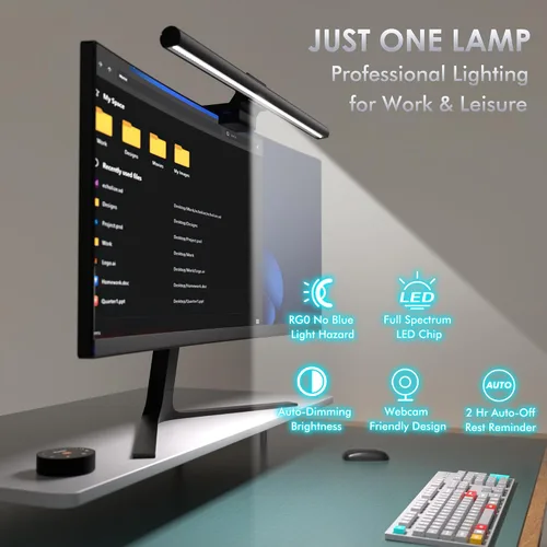 Miniatura 8 de Quntis Barra de luz para monitor con control remoto, 16.7 pulgadas, cuidado de los ojos, barra de luz para computadora sin deslumbramiento