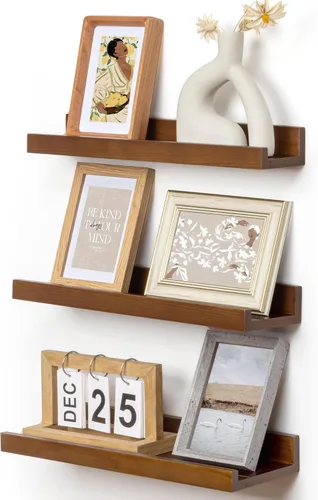Miniatura 22 de FLYJOE Estante de repisa de fotos para pared, 24 pulgadas de madera de fresno maciza, estantes para libros de guardería, estantes flotantes