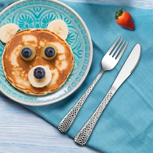 Miniatura 4 de LIANYU Juego de cubiertos de 12 piezas para niños, cubiertos martillados de acero inoxidable, vajilla para niños, incluye cuchillos, tenedores