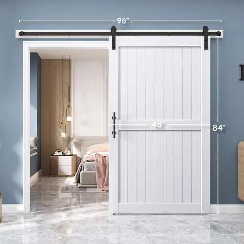 Miniatura 8 de EaseLife - Puerta de granero de 48 x 84 pulgadas en blanco con kit de herrajes deslizantes de 8 pies incluido y manija, madera maciza cubierta