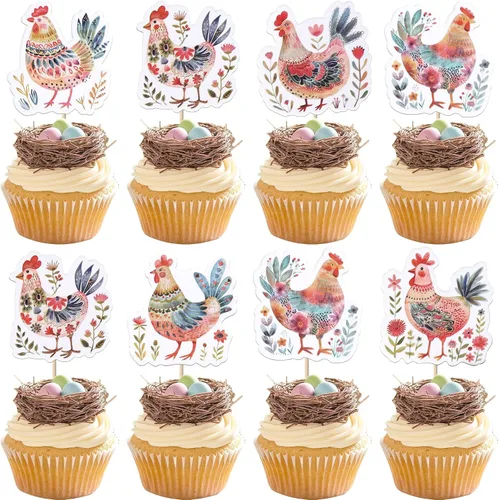 Miniatura 11 de Rsstarxi Paquete de 24 adornos para cupcakes de vaca con purpurina de animales de granja Moo para cupcakes temáticos de vaca, baby shower, fiesta