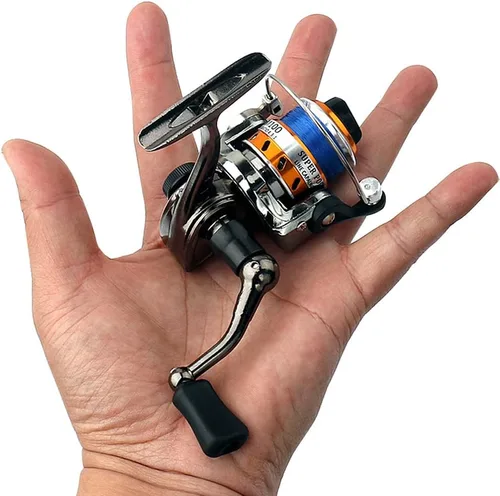 Miniatura 8 de Mini 100 ruedas pequeñas 4.3:1 Carrete de metal de aluminio carrete de pesca para cañas grandes y pequeñas y barras de pluma de agua dulce y pesca