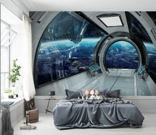 Miniatura 11 de Niwo ART - Mural de pared Astronauts Explorando Asteroid Spaceship B, Universe Papel tapiz autoadhesivo grande autoadhesivo (64 x 96 pulgadas)