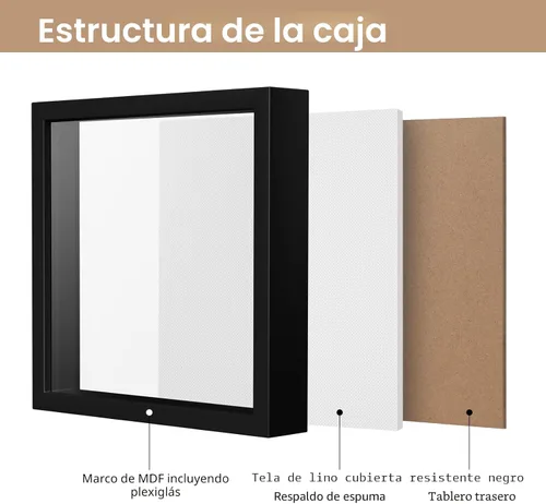 Miniatura 5 de Califortree 8x8 Caja Expositora con Marco de Sombra y Parte Trasera de Lino Suave - Incluye Alfileres, Caja Expositora para Recuerdos, Flores, Negro