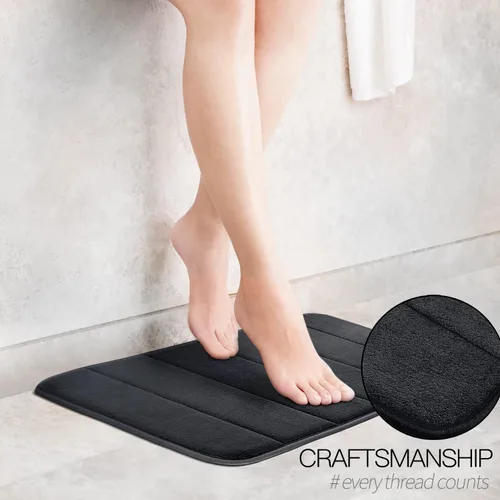 Miniatura 2 de Betus Tapete de baño de espuma viscoelástica de lujo, absorbente de agua, súper acogedor y antideslizante, lujoso tapete de baño de terciopelo Negro