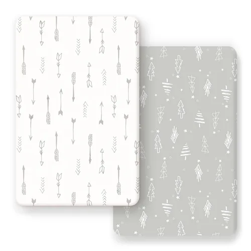 Miniatura 21 de GRSSDER Juego de 2 sábanas ajustadas de punto de jersey elástico ultra suave, paquete portátil y mini sábanas para niñas, elegante acuarela rosa