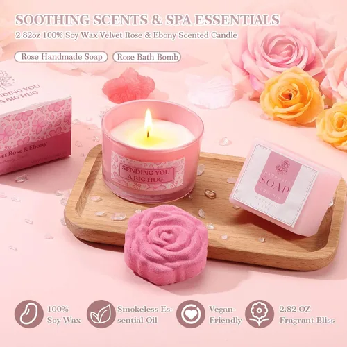 Miniatura 7 de Set de regalo de regalo de color rosa para mujer, caja de regalo de cumpleaños rosa para mujeres, cesta de regalo de spa para mamá, hermana, mejor