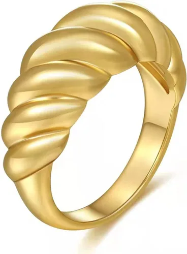 MLEPUS Anillo de cúpula gruesa chapado en oro de 18 quilates con diseño de estrella trenzada, anillo apilable para mujer, joyería minimalista,