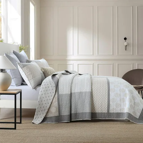 Miniatura 4 de Y-PLWOMEN Edredones tamaño Queen, 100% algodón, ligero, suave, tamaño Queen, colcha acolchada, color gris crema, juego de ropa de cama reversible