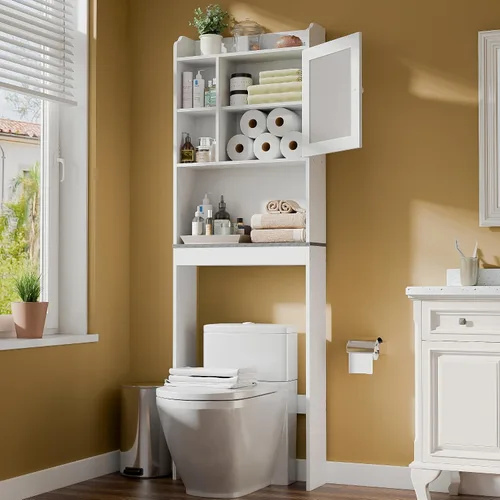 SUPER DEAL - Mueble de baño de madera con estantes ajustables, uso sobre el inodoro Blanco