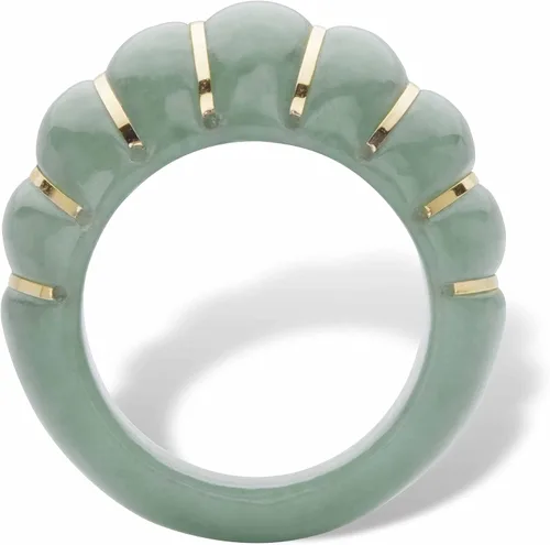 Miniatura 2 de Anillo de oro amarillo de 10 quilates de jade verde genuino estilo camarón tamaños 6-10, Oro amarillo, Jade