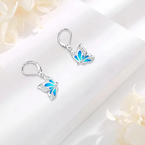 Miniatura 199 de Aretes colgantes de plata de ley con diseño de árbol de la vida, flor, abeja, animales, gato, colibrí, piedra lunar, turquesa, aretes con cierre