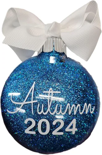 Miniatura 22 de Adorno de Navidad personalizado relleno de purpurina hecho a medida, regalo ideal para fiesta de intercambio de regalos de oficina (Aqua)