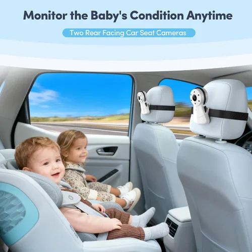Miniatura 6 de Cámara de Coche para Bebés de 2 Niños con Monitor Dual – Pantalla de 7 Pulgadas con Dos Cámaras de Asiento de Coche Orientadas hacia Atrás, Visión