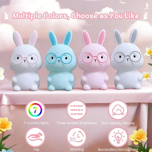Miniatura 7 de FAMIDUO Luz nocturna de conejo, lámpara de conejo para niños, luz nocturna LED recargable para regalo de Pascua, lámpara de noche de silicona