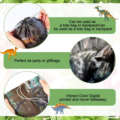 Miniatura 3 de 12 bolsas de recuerdos de fiesta de dinosaurios, regalo de dinosaurio con cordón, suministros de fiesta de cumpleaños, bolsas de regalo, mochila