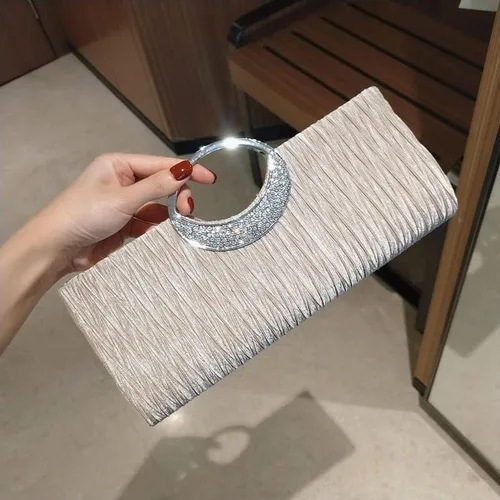 Miniatura 7 de Elegante bolso de mano para mujer, con diamantes de imitación, plisado, para boda, formal, para fiesta
