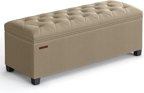 Miniatura 17 de SONGMICS Banco otomano de almacenamiento de terciopelo, reposapiés con patas, 15.7 x 43 x 15.7 pulgadas, banco de extremo de cama, baúl de Blanco