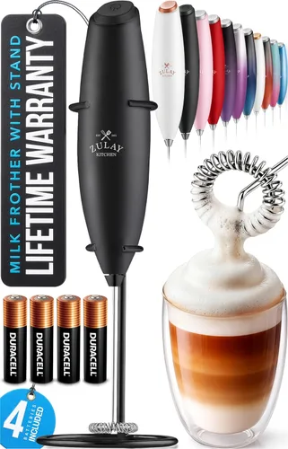 Miniatura 76 de Zulay Kitchen Espumador de leche de mano con pilas Duracell AA – Mezclador eléctrico ultrarrápido y creador de espuma, mezclador de bebidas fácil