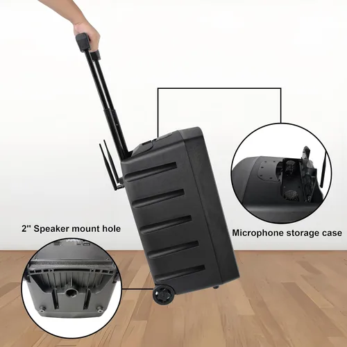 Miniatura 6 de Proreck Freedom 10 - Altavoz inalámbrico recargable de 500 W y 10 pulgadas con 2 micrófonos inalámbricos, sistema PA portátil con Bluetooth/unidad