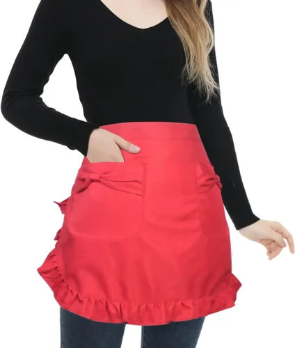 Miniatura 3 de Love Potato Delantal de cintura con bolsillos, delantales de cocina restaurante de moda para niñas y mujeres Cuadros Negros