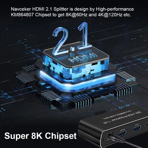 Miniatura 7 de Divisor HDMI 8K 60Hz 1x2, 4K 120Hz HDMI 2.1 Divisor Convertidor 1 en 2 Salida HDCP 2.3 UHD HLG HDR 7680x4320P para 8KTV PS5 Xbox Game