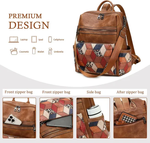 Miniatura 3 de AGLOD mochila de cuero para mujer, bolso de diseñador para damas, con correa para el hombro, bolso de trabajo de imitación, bolsos de mano