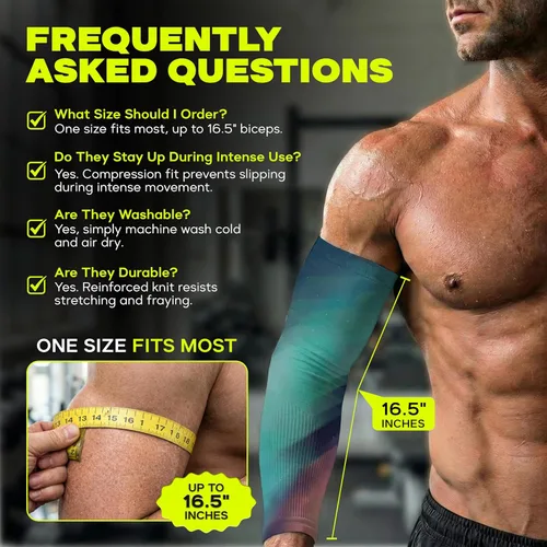 Miniatura 8 de ARMORAY Mangas de brazo para hombres y mujeres, protección solar UV, cubierta de tatuajes, manga deportiva para golf, correr, fútbol verde celestial